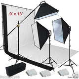 9'x13' BW Backdrop Support Stand Photography Studio Video 3 Softbox Lighting Kit