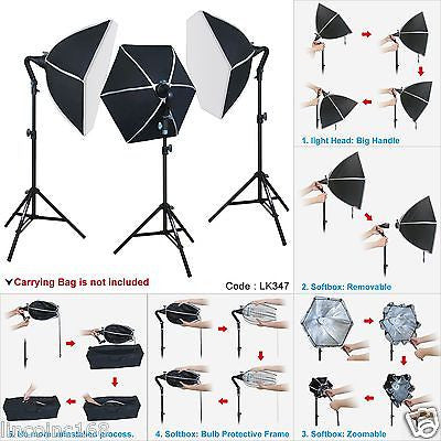 Studio Lighting Photo Softbox 3 Bulb Mini Light Stand Kit