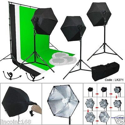 Photography Lighting Muslin Backdrop Stand Studio Light Kit New Studio