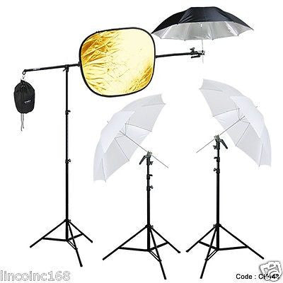 Studio Photography Lighting Boom Stand Kit for Speedlite W/ Reflector Holder