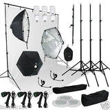 9'x15' White Backdrop Support Stand Photography Studio Video 3 Softbox Lighting