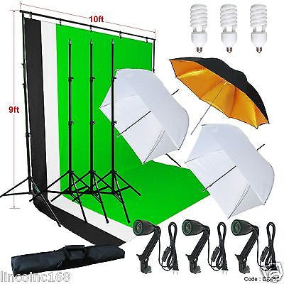 Photography Studio Lighting 9x10 Backdrop Stand Muslin Set Photo Light Kit