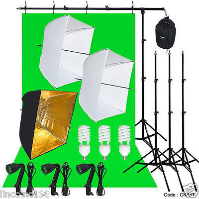 Photography Studio Lighting Kit 3 Point Light Backdrop Stand Muslin Photo