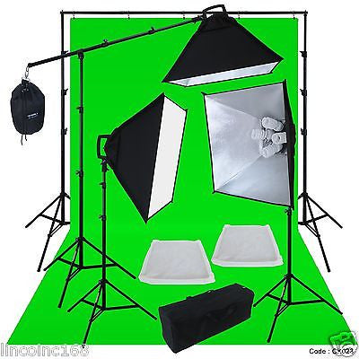 Chromakey Green Screen Lighting Kit 2400 Watt 9'×13' Backdrop Background Stand