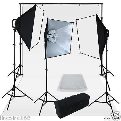 Chromakey White Screen Lighting Kit 2400 Watt 9'×15' Backdrop Background Stand