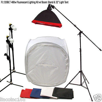 480w Studio Lighting Boom Stand Softbox Light Kit & 30" Photo Light Tent