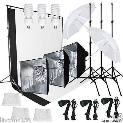 Lighting Muslin Backdrop Stand Studio Kit Photography Backdrop 3 Light Bulb