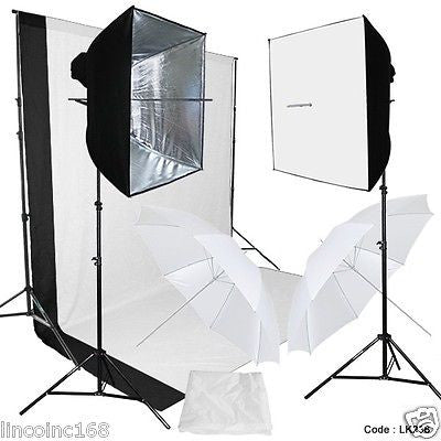 24" Photo Softbox Umbrella Studio Continuous Lighting Backdrop Stand Kit