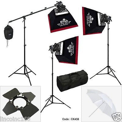 Photography Studio Spot Light Lighting Boom Stand 3 Softbox Kit
