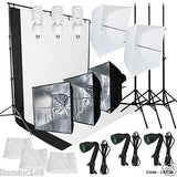 Photography Lighting Muslin Backdrop Stand Studio Kit 3 Backdrop 3 Light Bulb
