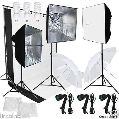 Lighting Muslin Backdrop Stand Studio Kit Photography Backdrop 3 Light Bulb