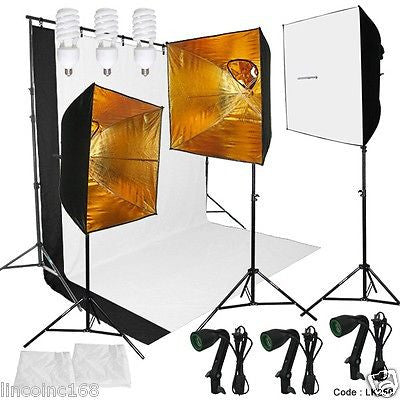 Photography Studio Photo Studio Lighting and Background Kit W/ Muslin Backdrops