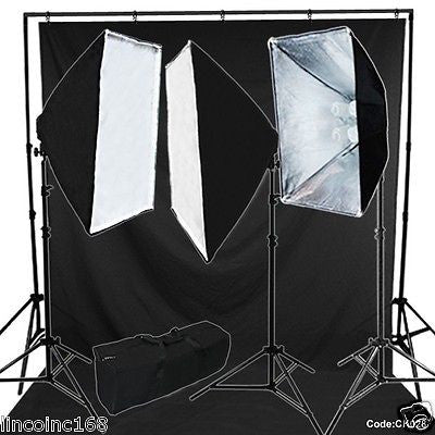 Chromakey Black Screen Lighting Kit 2400 Watt 9'×15' Backdrop Background Stand